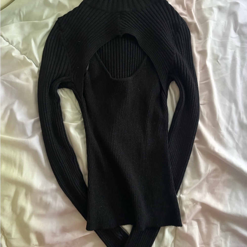 Black Ribbed Knit Sweater